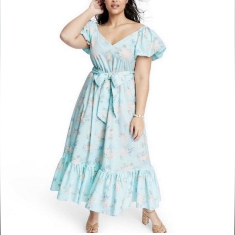 LoveShackFancy x Target Light Blue Floral Puff-Sleeved Maxi Dress - Picture 3 of 13